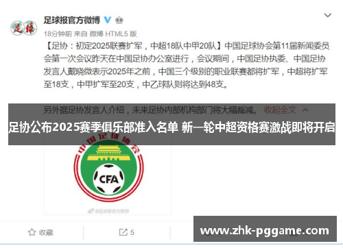 足协公布2025赛季俱乐部准入名单 新一轮中超资格赛激战即将开启 足协公布2025赛季俱乐部准入名单 新一轮中超资格赛激战即将开启