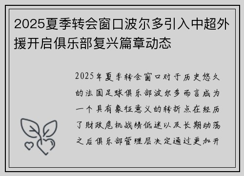 2025夏季转会窗口波尔多引入中超外援开启俱乐部复兴篇章动态 2025夏季转会窗口波尔多引入中超外援开启俱乐部复兴篇章动态